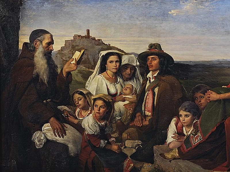 1822-John Leslie - Un sermone, un monaco che predica nella campagna romana